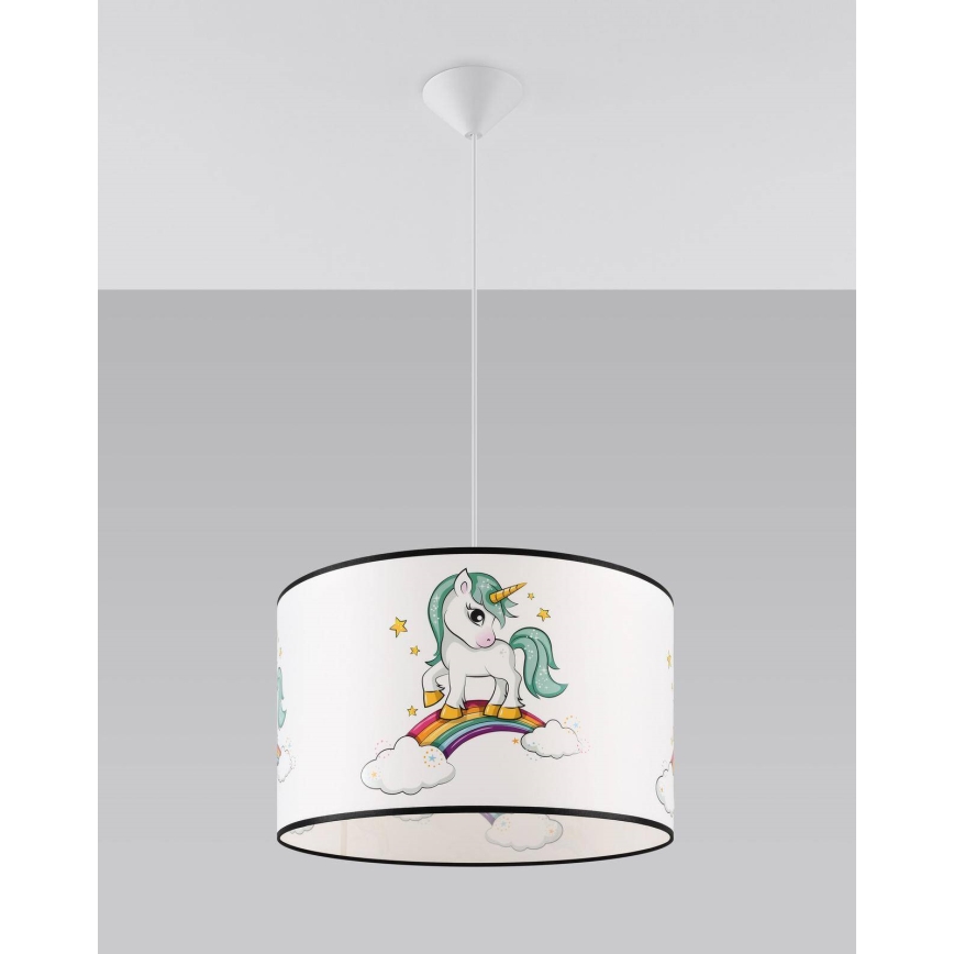 Bērnu lustra ar auklu UNICORN 1xE27/15W/230V d. 40 cm vienradzis