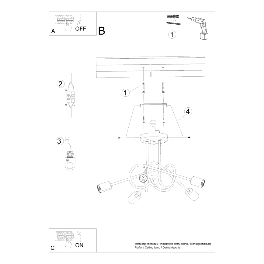 Virsapmetuma lustra LOOP 5xE27/15W/230V balta