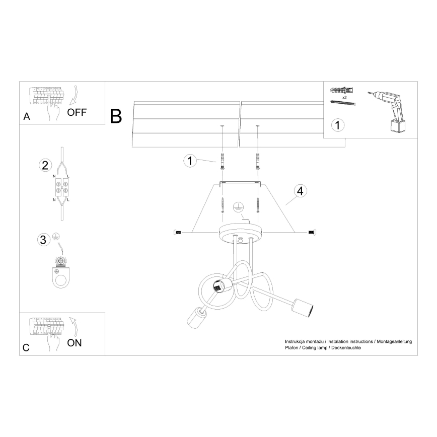 Virsapmetuma lustra LOOP 3xE27/15W/230V zelta