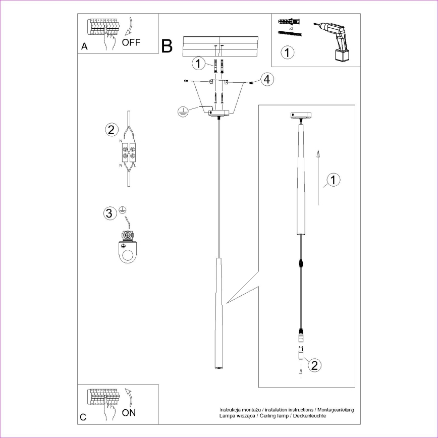 Lustra ar auklu BLISS 1xG9/8W/230V melna