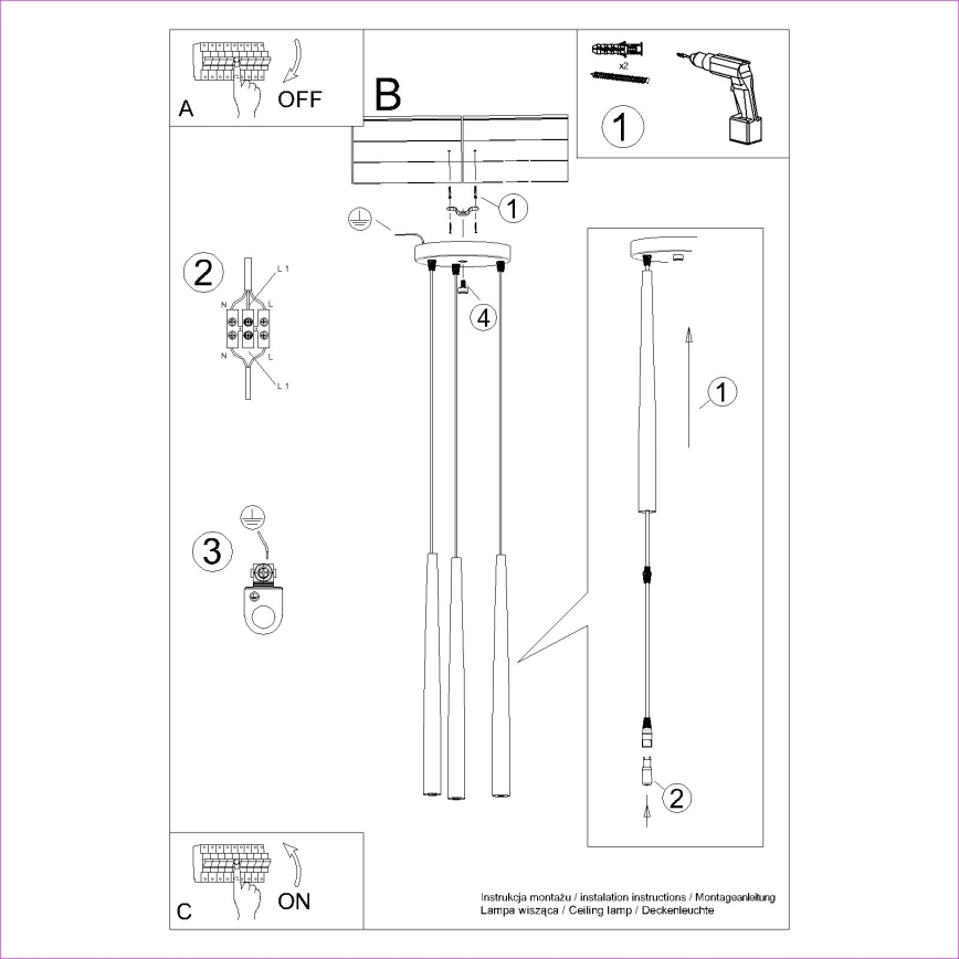 Lustra ar auklu BLISS 3xG9/8W/230V melna