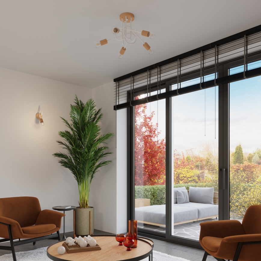 Sienas lampa EMBER 1xE27/15W/230V balta/bēša/dižskābardis