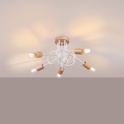 Virsapmetuma lustra EMBER 5xE27/15W/230V balta/bēša/dižskābardis
