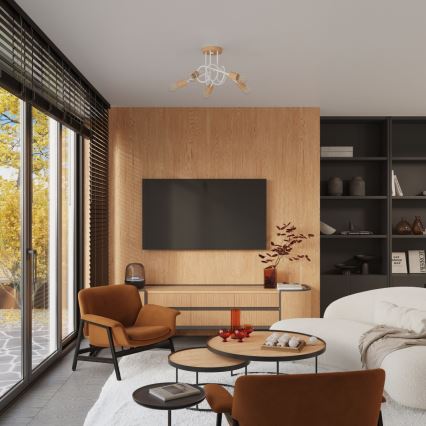 Virsapmetuma lustra EMBER 5xE27/15W/230V balta/bēša/dižskābardis