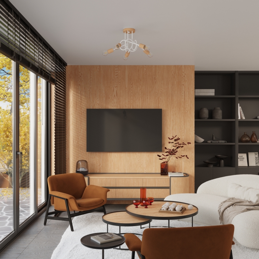 Virsapmetuma lustra EMBER 5xE27/15W/230V balta/bēša/dižskābardis