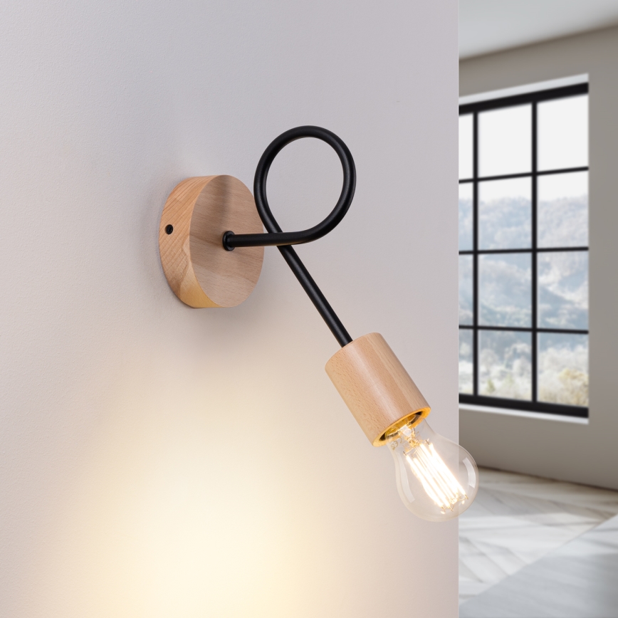 Sienas lampa EMBER 1xE27/15W/230V melna/bēša/dižskābardis