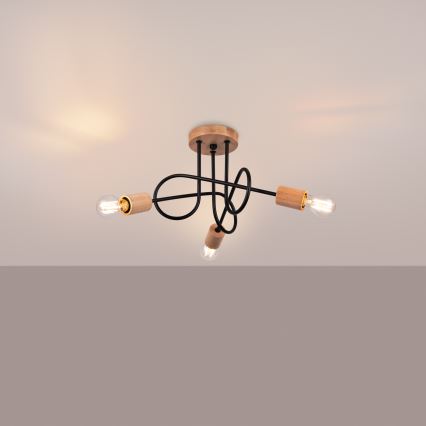 Virsapmetuma lustra EMBER 3xE27/15W/230V melna/bēša/dižskābardis
