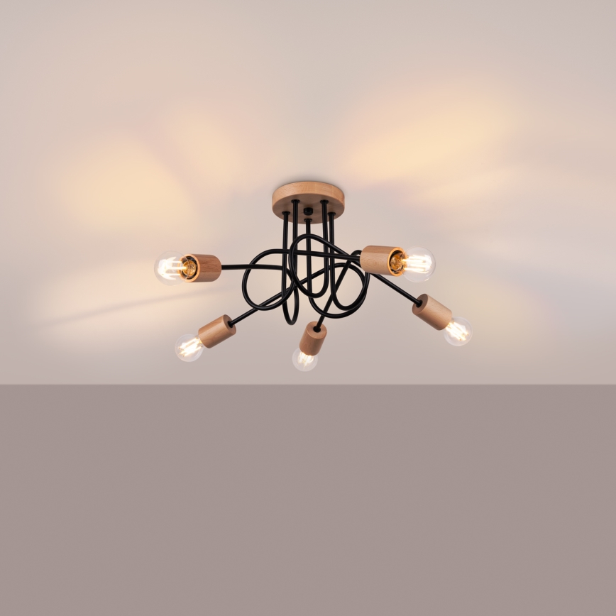 Virsapmetuma lustra EMBER 5xE27/15W/230V melna/bēša/dižskābardis
