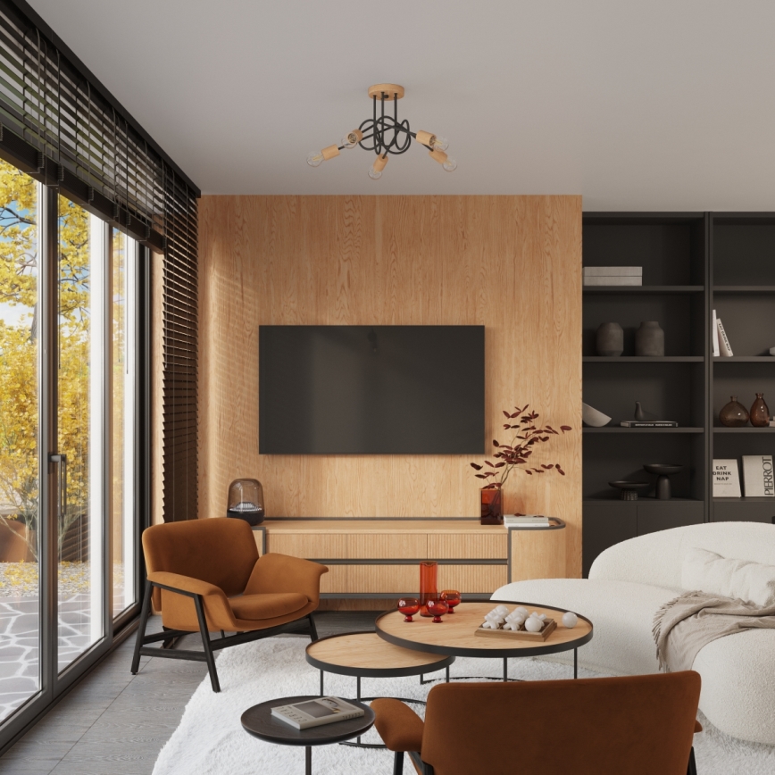 Virsapmetuma lustra EMBER 5xE27/15W/230V melna/bēša/dižskābardis