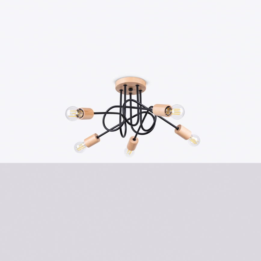 Virsapmetuma lustra EMBER 5xE27/15W/230V melna/bēša/dižskābardis