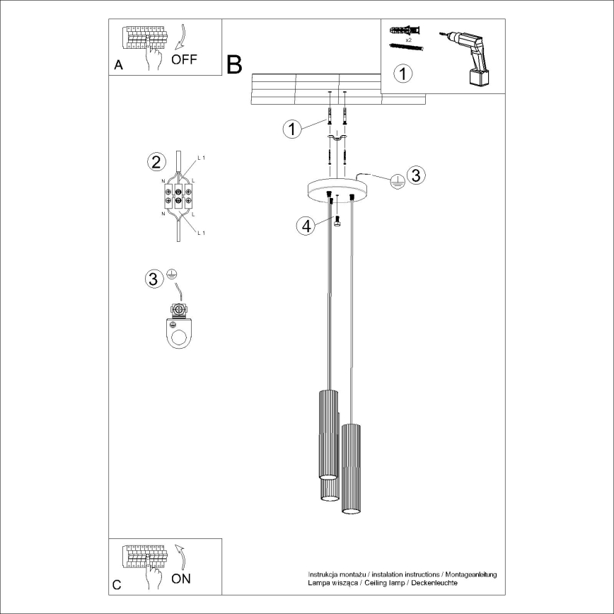 Lustra ar auklu KARBON 3xGU10/10W/230V balta