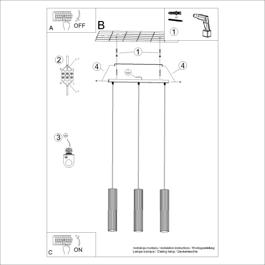 Lustra ar auklu KARBON 3xGU10/10W/230V zelta
