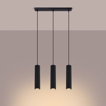 Lustra ar auklu KARBON 3xGU10/10W/230V melna