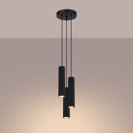 Lustra ar auklu KARBON 3xGU10/10W/230V melna