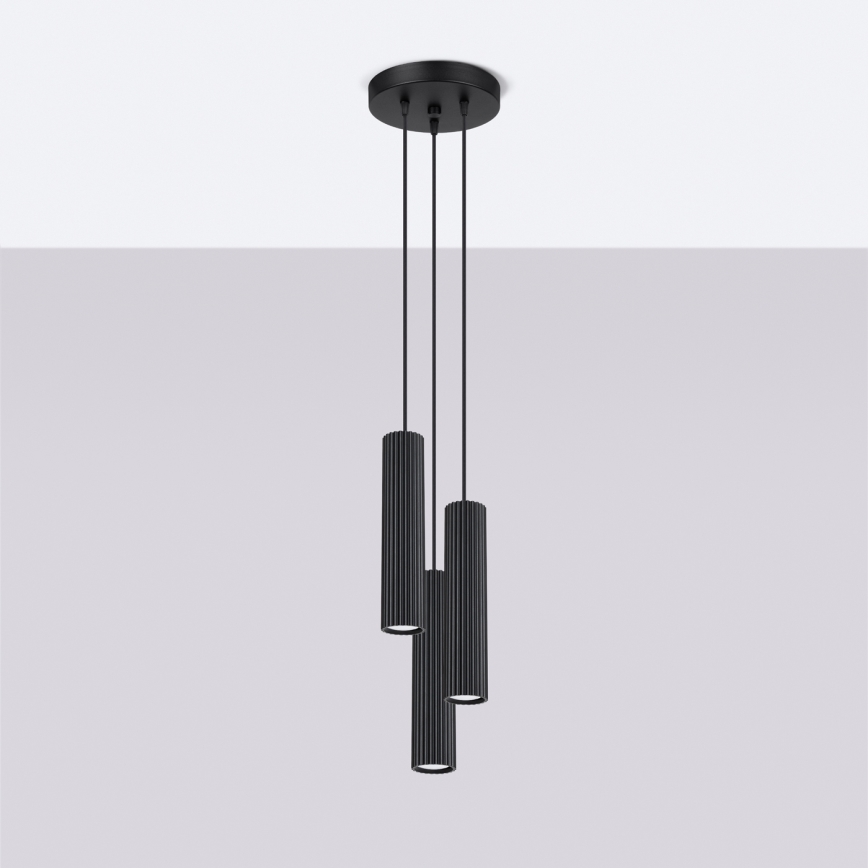 Lustra ar auklu KARBON 3xGU10/10W/230V melna