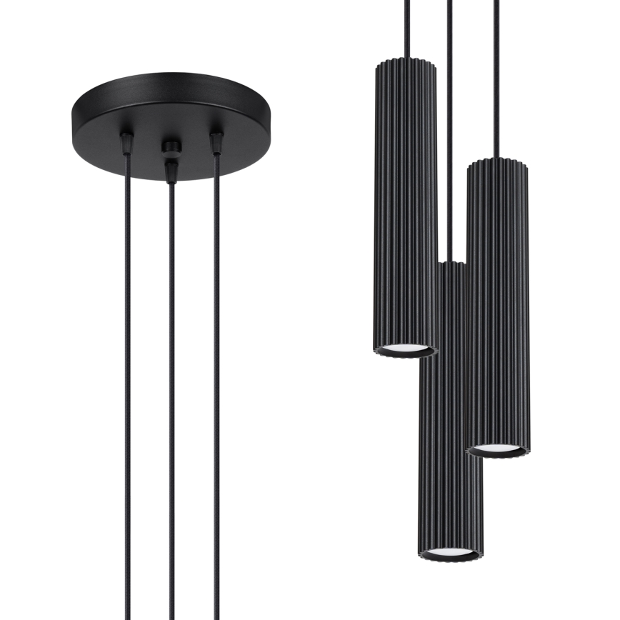 Lustra ar auklu KARBON 3xGU10/10W/230V melna