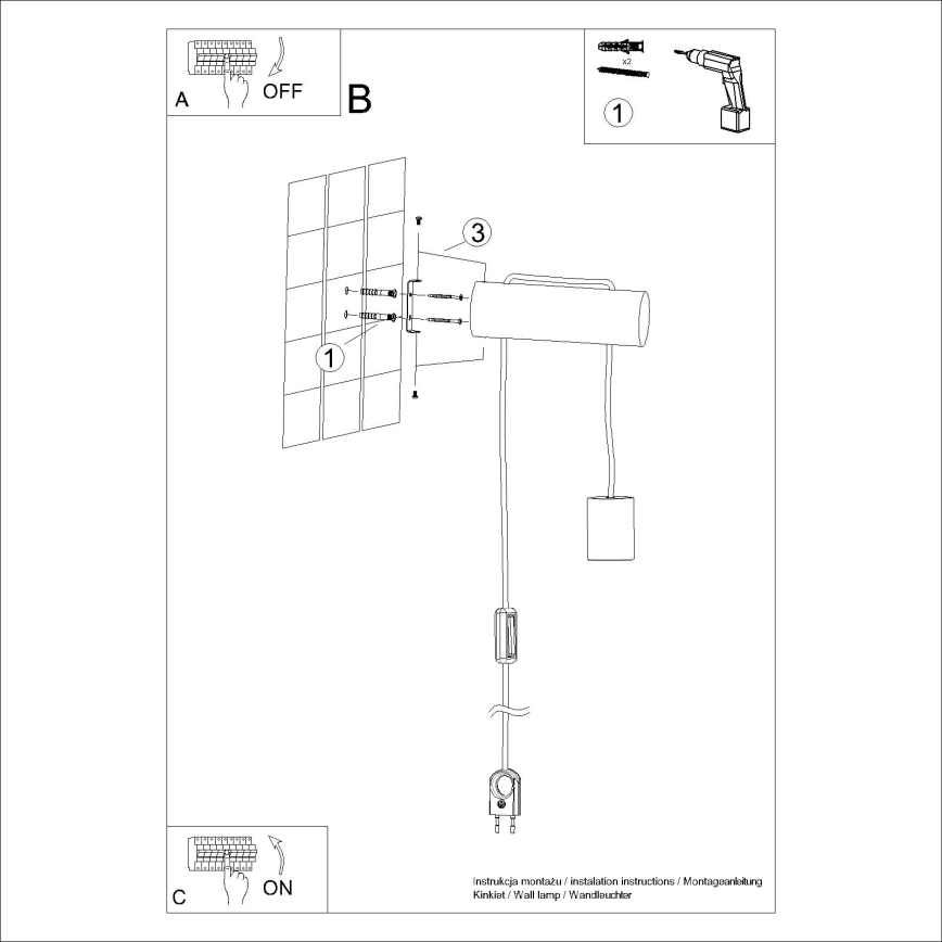 Sienas lampa NIMBI 1xE27/15W/230V dižskābardis