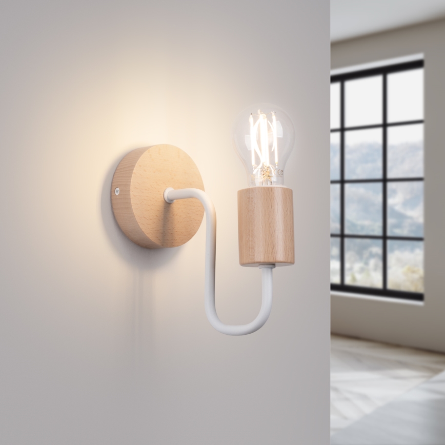 Sienas lampa TIMBO 1xE27/15W/230V balta/bēša/dižskābardis
