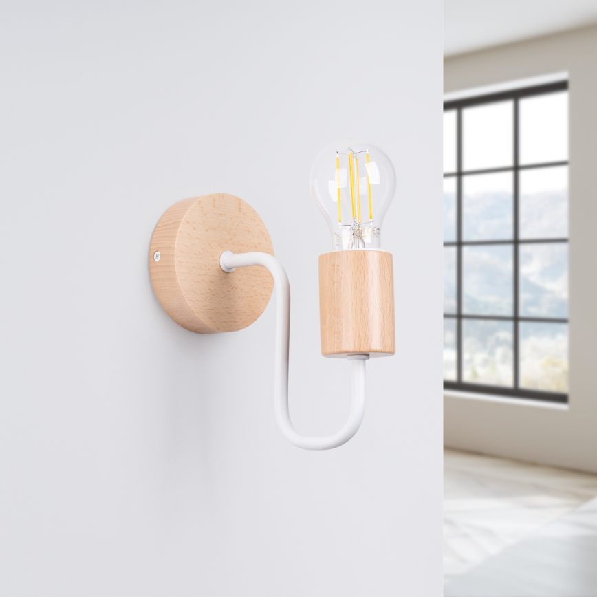 Sienas lampa TIMBO 1xE27/15W/230V balta/bēša/dižskābardis