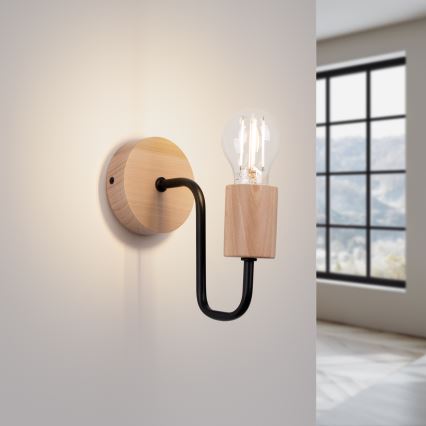 Sienas lampa TIMBO 1xE27/15W/230V melna/bēša/dižskābardis