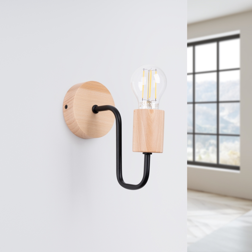 Sienas lampa TIMBO 1xE27/15W/230V melna/bēša/dižskābardis