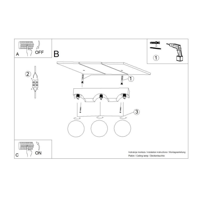 Griestu lampa BULBO 3xG9/8W/230V dižskābardis/balta