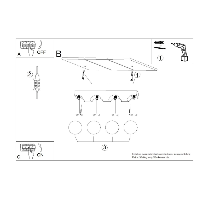 Griestu lampa BULBO 4xG9/8W/230V dižskābardis/balta