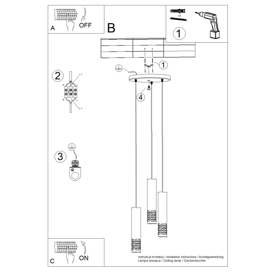 Lustra ar auklu LIRO 3xGU10/10W/230V balta