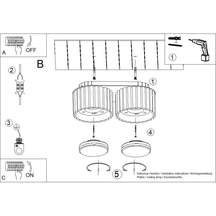 Virziena gaismeklis AURA 2xGX53/10W/230V balts