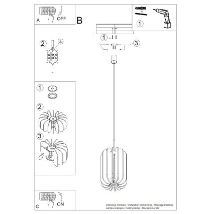 Piekaramā lampa uz kabeļa MULA 1xE27/15W/230V Ø 27 cm dzeltena