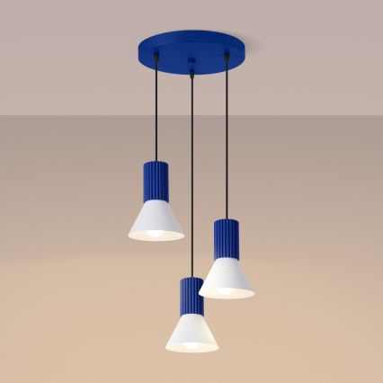 Griestu lampa uz kabeļa ESTRIA, 3x E14/10W/230V, Ø 30 cm, zila