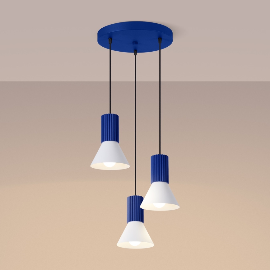 Griestu lampa uz kabeļa ESTRIA, 3x E14/10W/230V, Ø 30 cm, zila