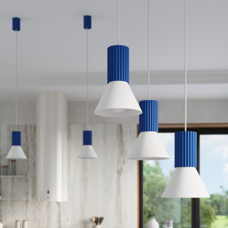 Griestu lampa uz kabeļa ESTRIA, 3x E14/10W/230V, Ø 30 cm, zila