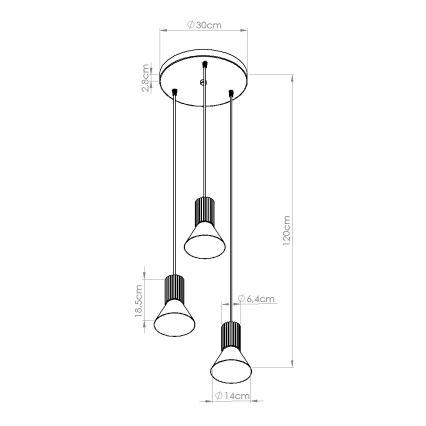 Griestu lampa uz kabeļa ESTRIA, 3x E14/10W/230V, Ø 30 cm, zila