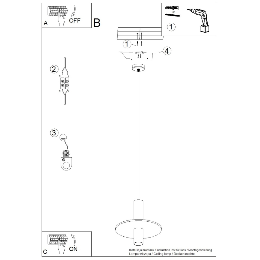 Pakaramā lampa uz vada PELTA 1xGU10/10W/230V melna/dzeltena