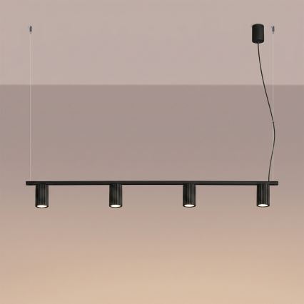Griestu lampa KARBON ar kabeļa pakarinājumu, 4x GU10/10W/230V, melna