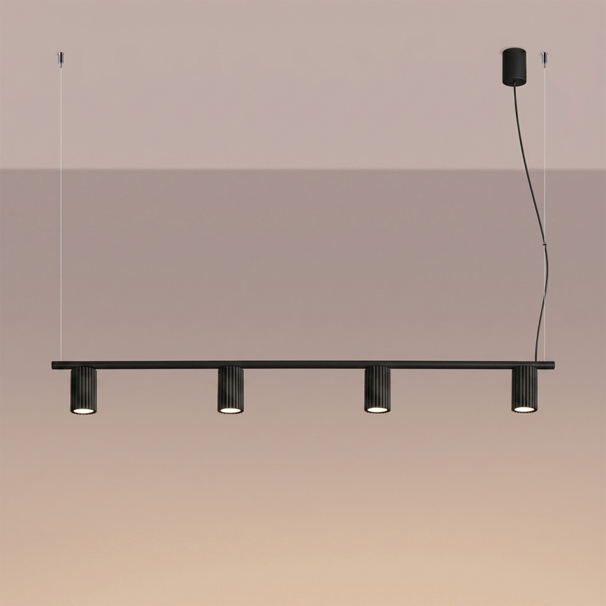 Griestu lampa KARBON ar kabeļa pakarinājumu, 4x GU10/10W/230V, melna