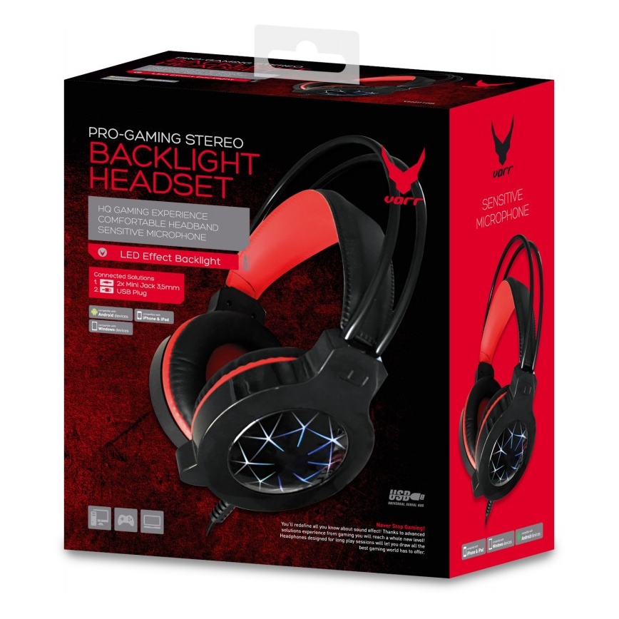 Spēļu LED austiņas VARR ar mikrofonu 3,5mm