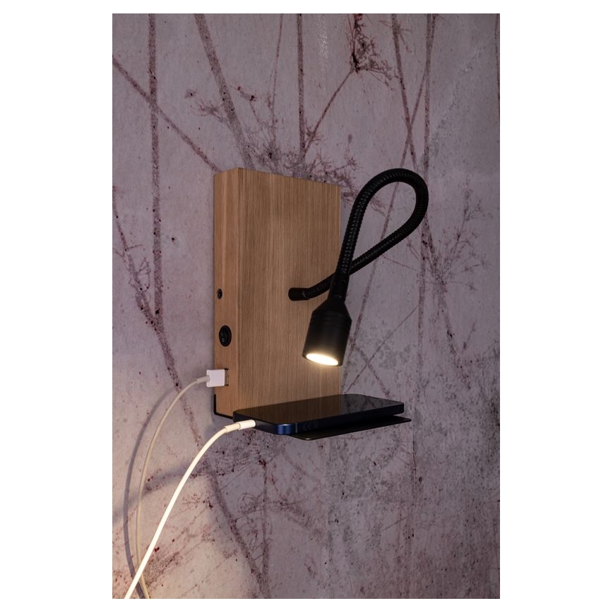 Sienas lampa LECTOR LED/2,5W/230V USB ozols – FSC sertificēts