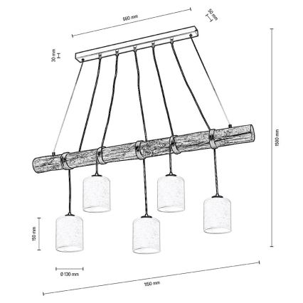 Lustra ar auklu TRENO 5xE27/25W/230V priede – FSC sertificēts