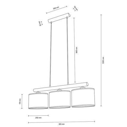 Lustra ar auklu MERCEDES 3xE27/40W/230V krēmkrāsa/ozols – FSC sertificēts