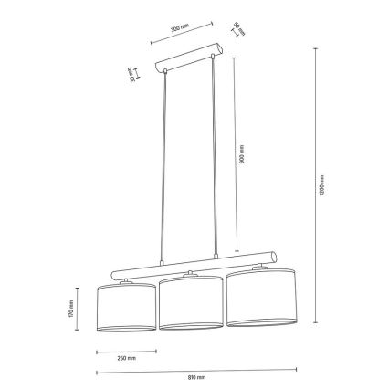 Lustra ar auklu MERCEDES 3xE27/40W/230V balta/ozols – FSC sertificēts