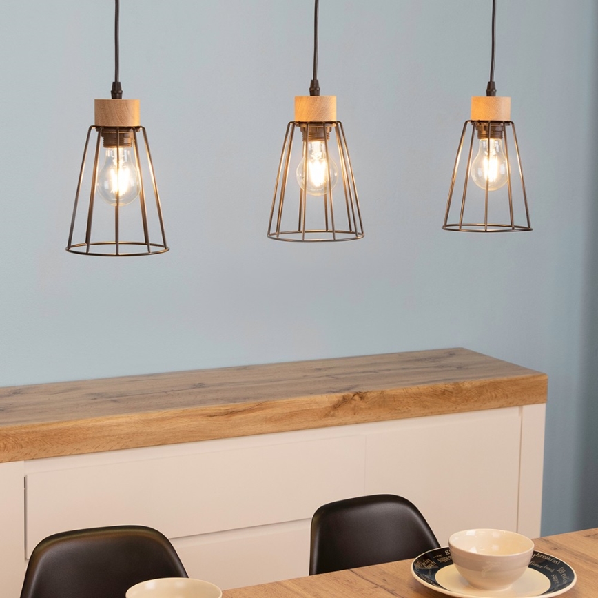 Spot-Light - Lustra ar auklu ORAZIO 3xE27/60W/230V ozols