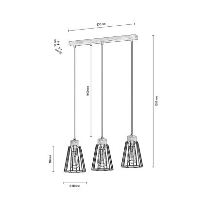 Spot-Light - Lustra ar auklu ORAZIO 3xE27/60W/230V ozols