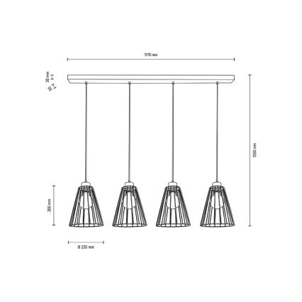 Lustra ar auklu ORAZIO 4xE27/60W/230V ozolkoka - FSC sertifikāts