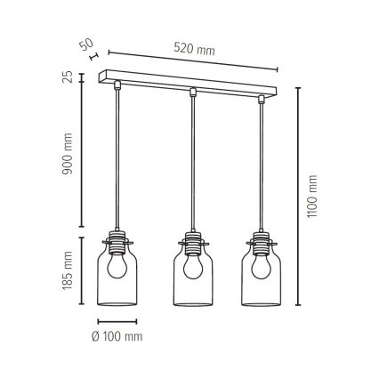 Lustra ar auklu ALESSANDRO 3xE27/60W/230V ozolkoks - FSC sertifikāts