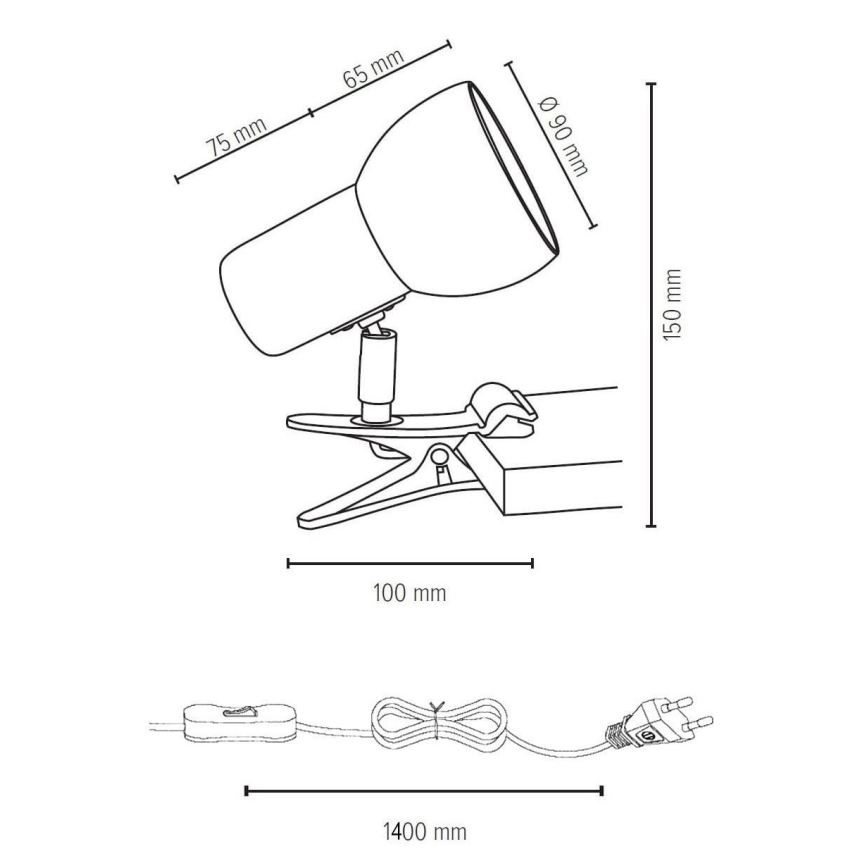 Lampa ar klipsi SVENDA 1xE27/60W/230V ozolkoka/balts