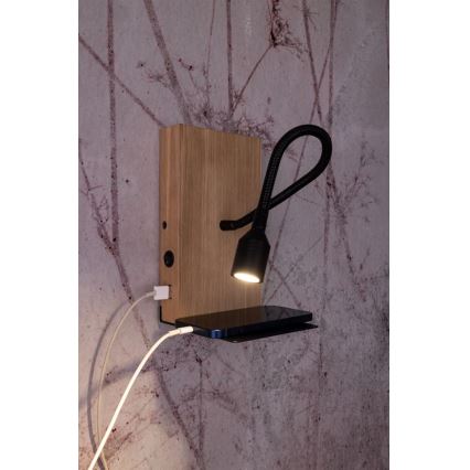 LED sienas gaismeklis LECTOR LED/2,5W/230V USB ozols