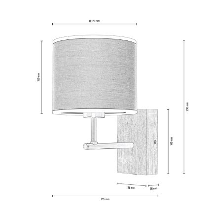 Sienas lampa BOHO 1xE27/25W/230V ozols