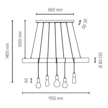 Lustra ar auklu TRABO 5xE27/60W/230V priede - FSC sertifikāts